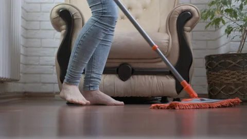 Dance and wipe the floor. Stock Footage 153498410