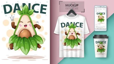 Dance avocado - mockup for your idea. Stock Illustration