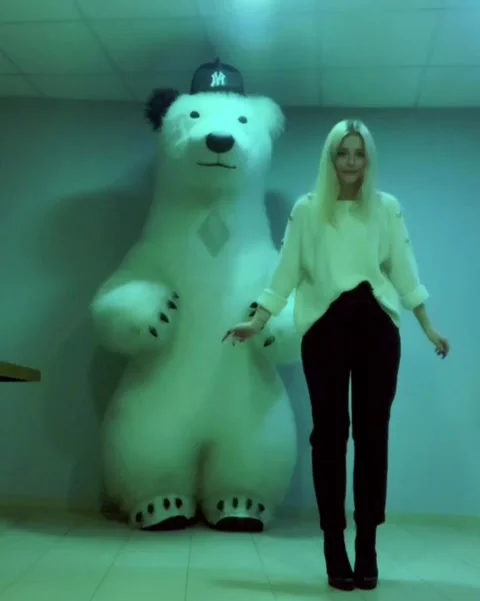 Dance Off Between a Girl and Bear Costume, Minsk, Belarus - 09 Nov 2020 Stock Footage 205324103