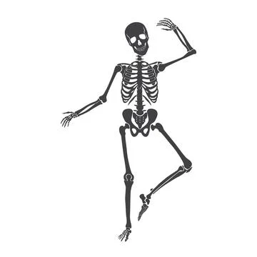 Dance of black skeleton, funny character with joints and skull dancing on Stock Illustration