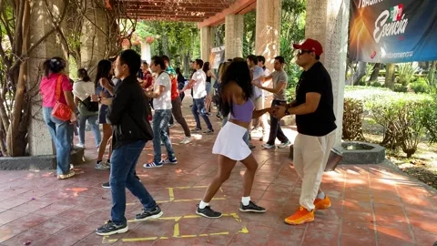 Dance class in Parque Mexico, La Condesa area in Mexico City, Mexico 4K Stock Footage 299241357