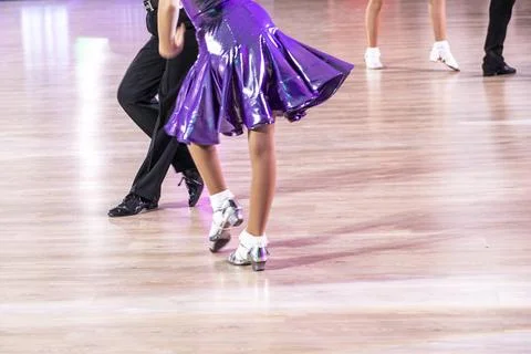 Dance couple dances at the Blackpool Dance Festival ballroom dance competitio Stock Photos