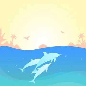 The dance of the dolphins at dusk Stock Illustration