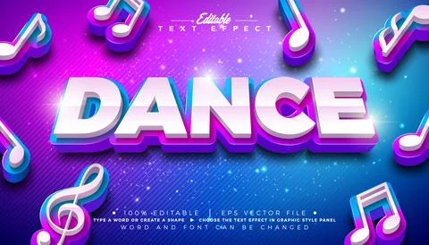 Dance Editable Text Effect Design Vector Graphic Style with 3d Typography Let Stock Illustration