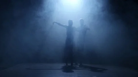 Dance element from the salsa, silhouette couple ballroom. Smoke background 스톡 동영상 74060080