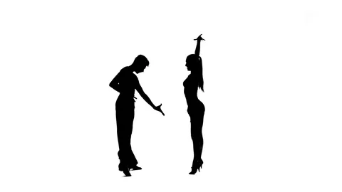 Dance element from the salsa, silhouette couple ballroom. White background Stock Footage 75505602