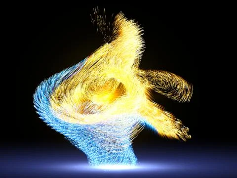 Dance of energy particles into dark. 3d illustration Stock Illustration