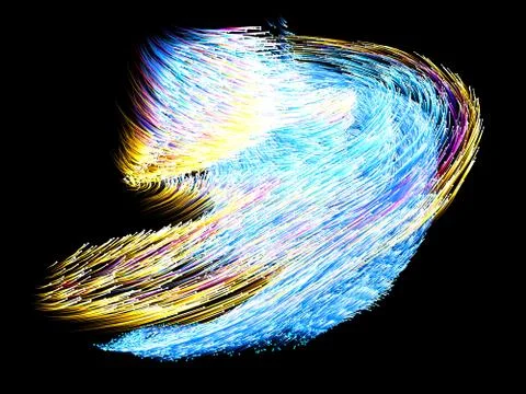 Dance of energy particles into dark. 3d illustration Stock Illustration