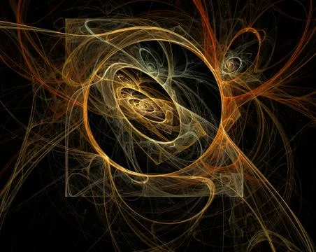 Dance of fire neon lights in dark spiral cave. Squaring the circle Stock-Illustration