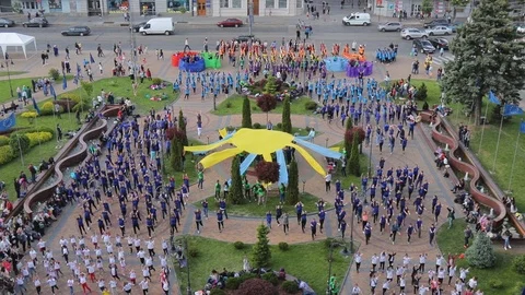 Dance flash mob on independence square, dedicated to the Day of Europe. Many  Stock Footage 107905309