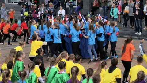 Dance flash mob on independence square, dedicated to the Day of Europe. Many  動画素材 107906434
