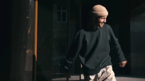 Dance loop funny caucasian man dancing in street having fun celebrating with Stock Footage 139102362