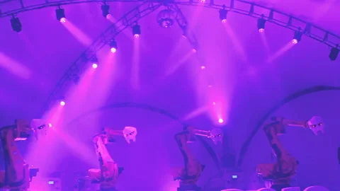 Dance Of The Machines Shrouded In Lilac Mist Stock Footage 102429751