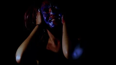 Dance like movements of smearing make up on face Stock Footage 122358047