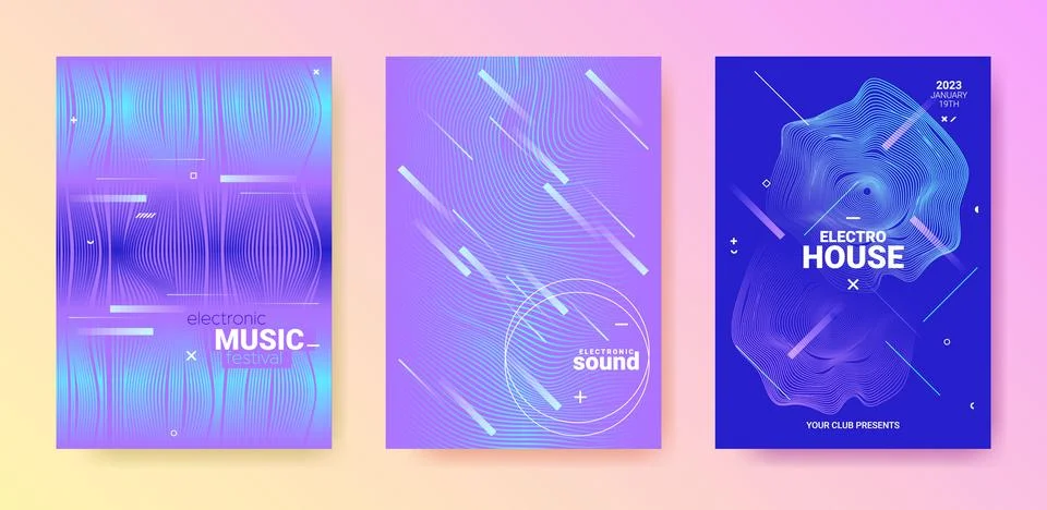 Dance Music Flyer Set. Electronic Party Poster. Abstract 3d Stock Illustration