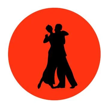 Dance pair in tango passion black silhouettes isolated vector sign or icon Stock Illustration