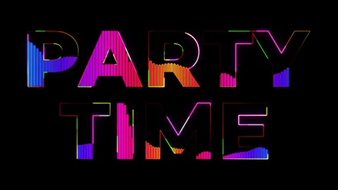 Dance party in 80s style. Party text with sound waves effect. Glowing neon Stock Footage