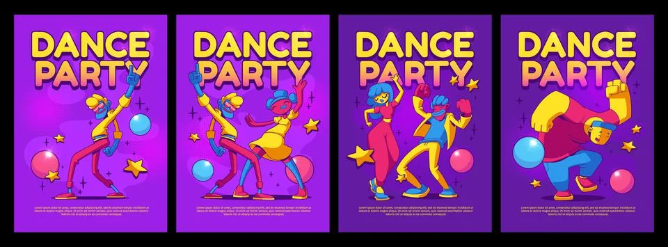 Dance party flyers happy contemporary characters Stock Illustration