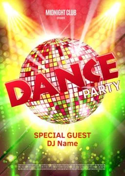 Dance Party Poster Background Template - Vector Illustration. Disco ball Stock Illustration