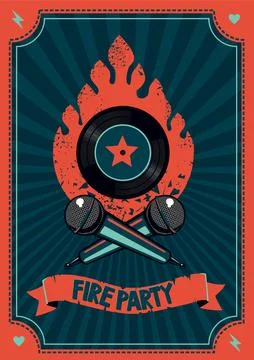 Dance party poster with mic and vinyl record. Music festival background. Vector Stock Illustration
