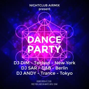 Dance party poster vector background template with particles, highlight and Stock Illustration