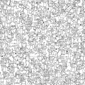 Dance party seamless pattern in black and white Stock Illustration