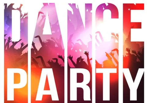 Dance Party Typography Background with Crowd - Vector Illustration Stock Illustration