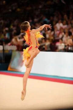 Dance performance in costume in front of the audience in the arena. Ballet .. Stock Photos