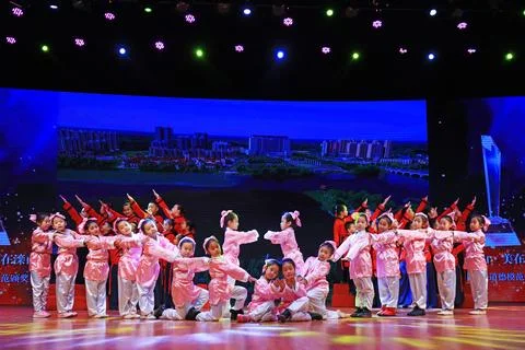 Dance performance on the Stage, Luannan County, Hebei Province, China Stock Photos