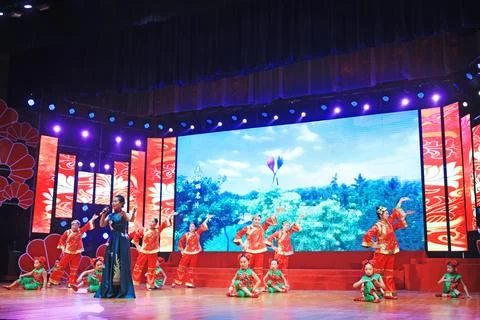 Dance performance on stage, Luannan County, Hebei Province, China Stock Photos