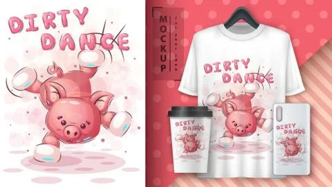 Dance pig - poster and merchandising. Stock Illustration