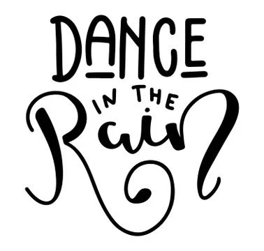 Dance in the rain, black vector illustration isolated on white background. Stock Illustration
