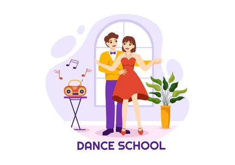 Dance School Illustration of People Dancing or Choreography with Music Equi.. Illustrazione stock