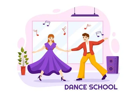 Dance School Illustration of People Dancing or Choreography with Music Equi.. Illustrazione stock