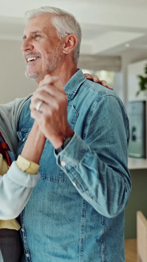 Dance, spin and elderly couple in home for bonding, connection and commitment Stock Footage 321900613