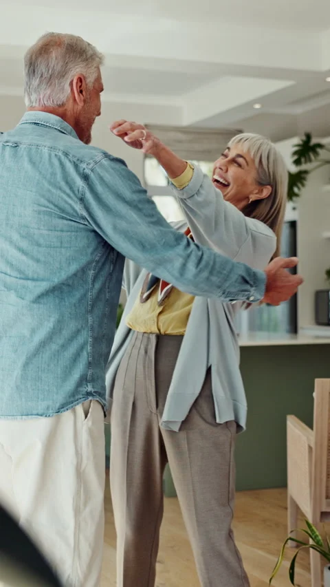 Dance, spin and senior couple in home for bonding, connection and commitment Stock Footage 321867023