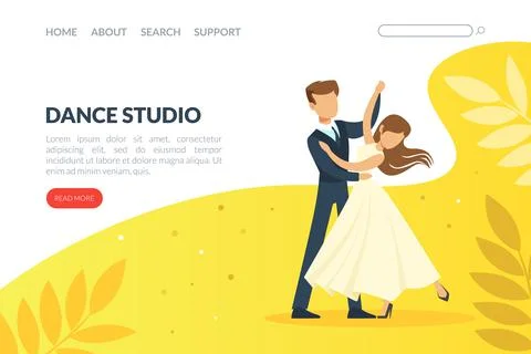 Dance Studio Landing Page Template, Couple Dancing at Dance Class, Modern and Stockillustratie