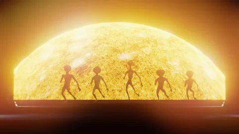 Dance of the Sun: Aliens Under the Light of a Massive Sun Stock Footage 290406477
