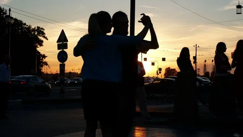 Dance sunset silhouette Stock Footage 79848360