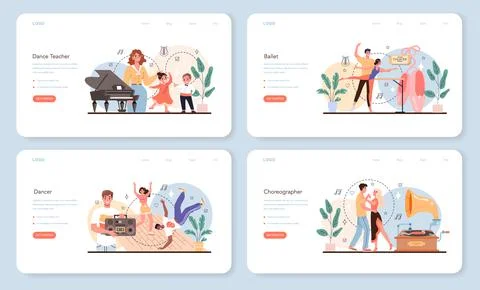 Dance teacher web banner or landing page set. Choreographer in a dance studio Stockillustratie