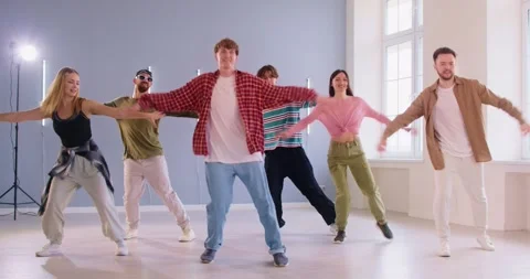 Dance training performance, choreography friends class, fitness studio students Stock Footage 337910595