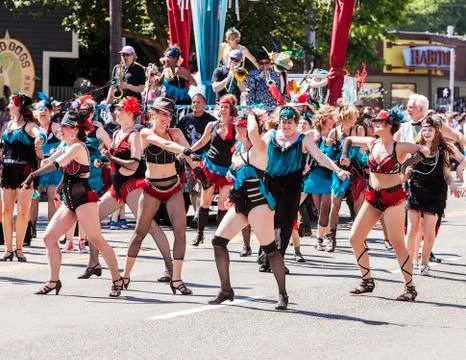 Dance troupe performs in parade Stock Photos