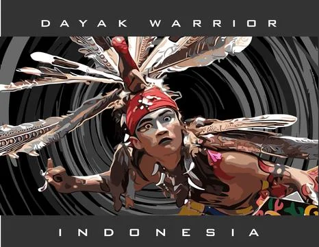 Dance before the war of the dayak warriors Stock Illustration