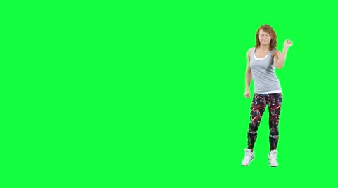 Dancer advertises something isolated on green Stock Footage 57683203