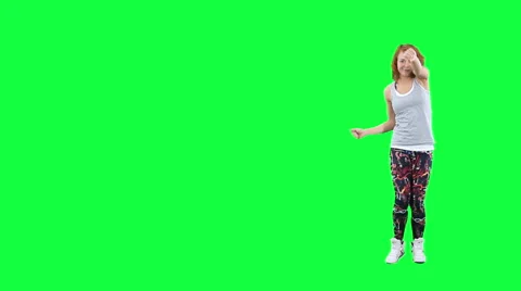 Dancer advertises something isolated on green Stock Footage 57683224
