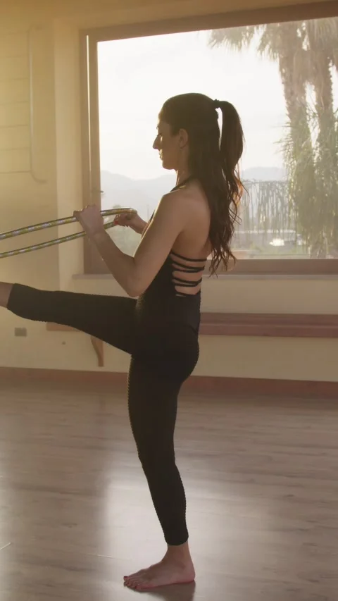 Dancer Barefoot Training With Hula Hoop Stock Footage 276309314