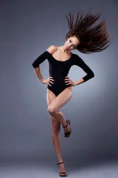 Dancer in black bodysuit Stock Photos