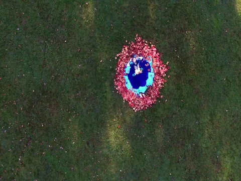 Dancer in a blue dress on the grass Vidéo 80536426