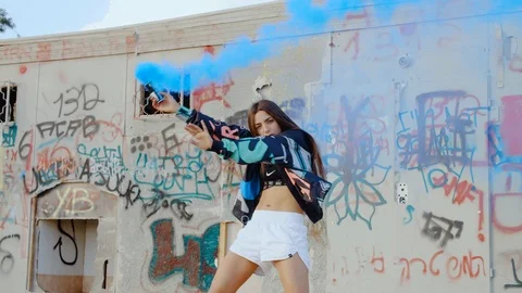 Dancer with blue smoke in slow motion Stock-Footage 102715218