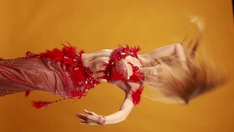 Dancer in bright oriental costume dancing belly dance Stock Footage 290314794
